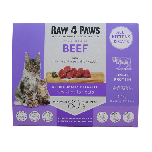 Raw 4 Paws Single Protein Beef for Cats Protein 8 x 200g Portions