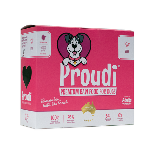 Proudi Single Protein Beef Food for Dogs 200g x 12 portion box