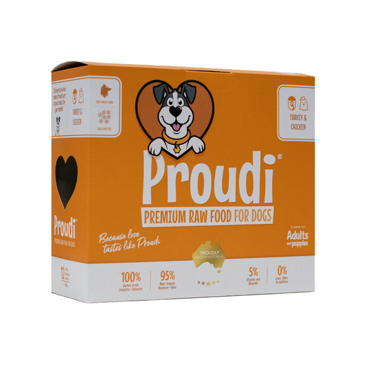 Proudi Turkey & Chicken Food Combo for Dogs 200g x 12 portion box
